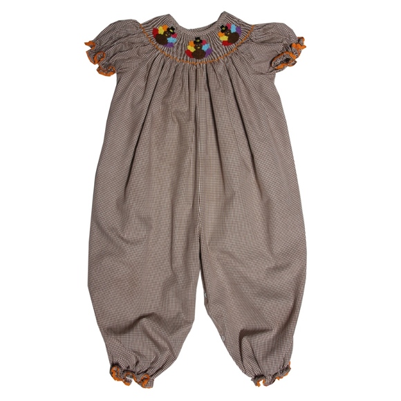 SMOCKING BIRDS One Pieces | Baby Girls Thanksgiving Smocked Turkey Long